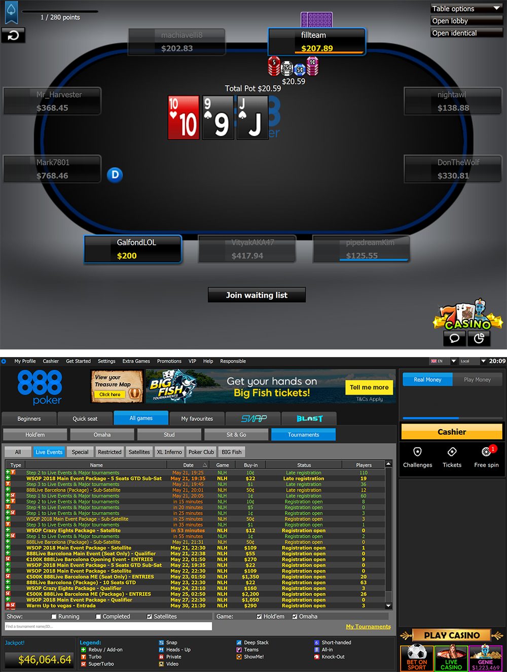 888poker, 888 poker table, lobby
